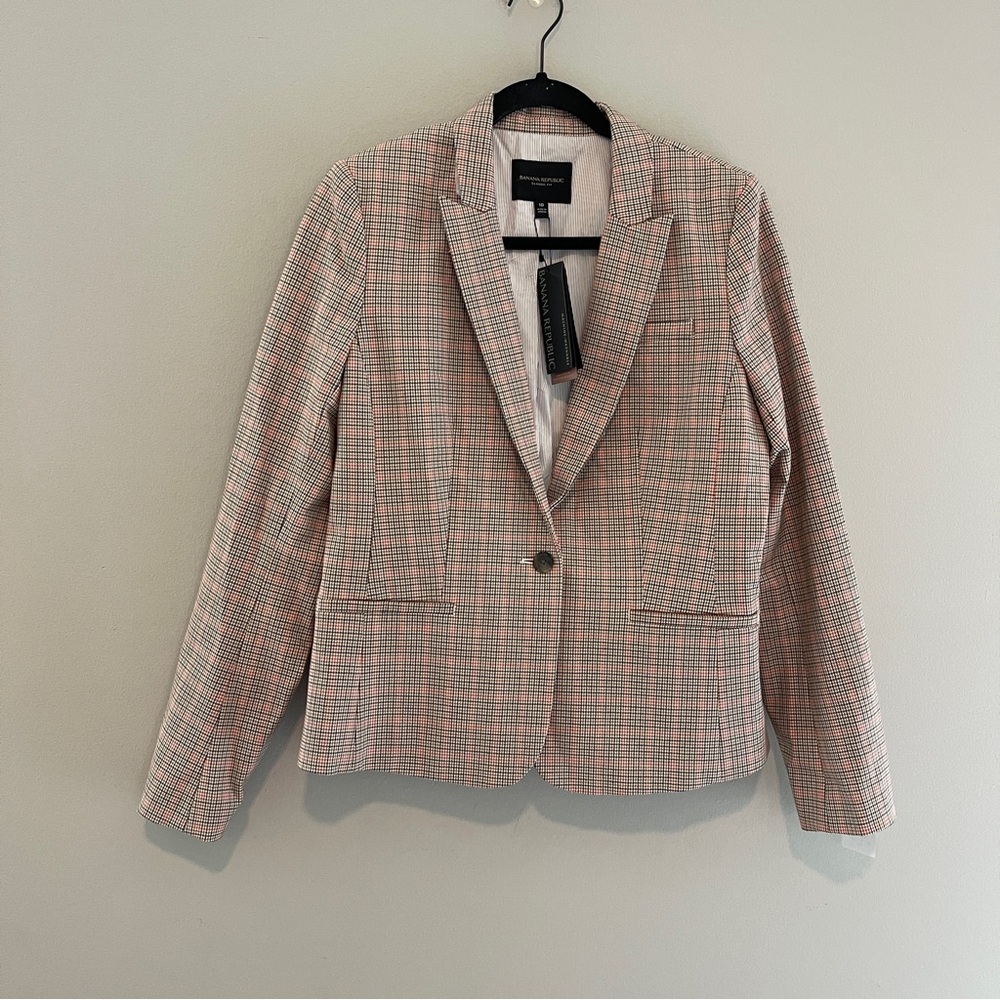 Banana Republic Factory Classic Fit Beige Plaid Washable Blazer Size 10 NWT